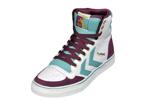 New Women's Stadil Hi Leather White Shoe with Mauve and Green Accents by Hummel