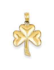 14k Yellow Gold Polished Solid 3-Dimensional Shamrock Pendant