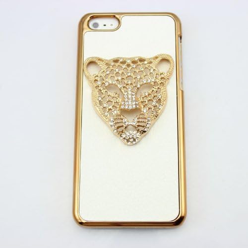 PIAOPIAO bling 3D white leather bow flower shoe diamond case cover for Iphone 5C (leopard)