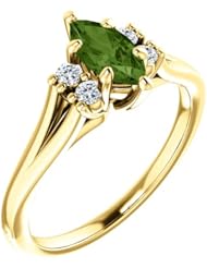 18K Yellow Gold 8.00x4.00mm Marquise Cut Green Tourmaline and Diamond Ring -- LIFETIME WARRANTY