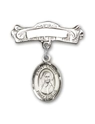 Sterling Silver Baby Badge with St. Louise de Marillac Charm and Arched Polished Badge Pin