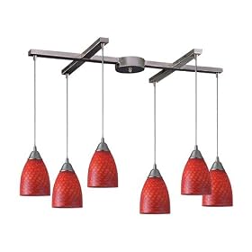 Arco-Baleno - 6 Light Kitchen Island Pendant Track Lighting Fixture - Brushed Nickel - Red...