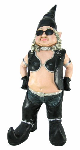 20 Inch Tall Gnofun, The Biker Babe Gnome Statue Figure