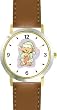 Teddy Bear (Green Christmas Outfit) Bear Animal - WATCHBUDDY&reg; DELUXE TWO-TONE THEME WATCH - Arabic Numbers - Brown Leather Strap-Women's Size-Small