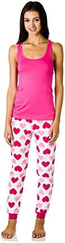 Sleep & Co. Classic Tank Top and Tapered Warm Plush Pants Pajama Set (Large, White/Pink Hearts)