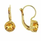 Vermeil (24k Gold over Sterling Silver) Round Simulated Citrine Stone LeverBack Lever Back Earrings