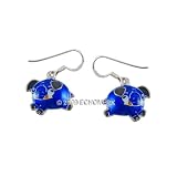 Pig Enameled Earrings Sterling Silver Royal Blue