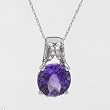Necklace With 5.05ctw Precious Stones - Genuine Amethyst and Clean Diamonds Beautifully Crafted in 14K White Gold Length 18in
