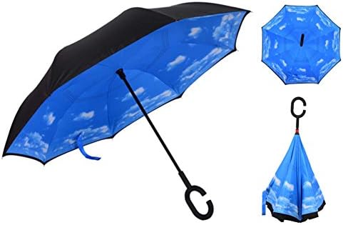Double Layer Inverted Umbrella Innovative Concept Cars Reverse Umbrella, POP-Zone Windproof UV Blocking Big Straight Umbrella for Car Rain Outdoor With C-Shaped Handle with Carrying Bag