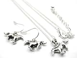 Silver Tone Mustang Running Horse Charm Necklace & Dangle Earrings Set!