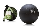 10 lb Black Rubberized Medicine Ball in Form Fitted Black Mesh Ball Bag