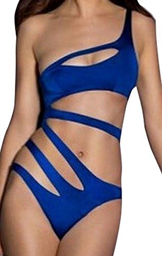 Akee One Shoulder Sexy Cutout One Piece Swimsuit look 10 pounds thinner blue s