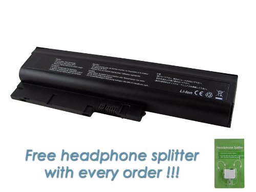 IBM Lenovo Thinkpad T60P 2008 6-cell, 4800mAh Replacement Laptop Battery with FREE MP3 Splitter
