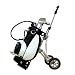 Golf Bag Shape Desktop Pen Holder with Trolley Cart Caddy and 3 Golf Club Ball Pens (7 by 2 by 2); Black/White