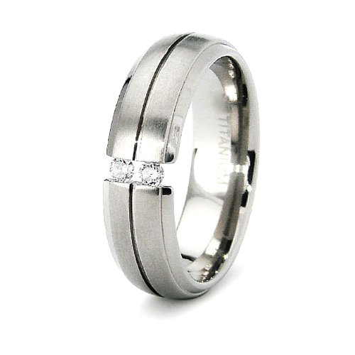 6mm Tension Set CZ Titanium Ring - Size 6