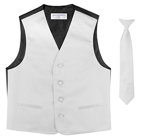 BOY'S Dress Vest & NeckTie Solid SILVER GREY Color Neck Tie Set