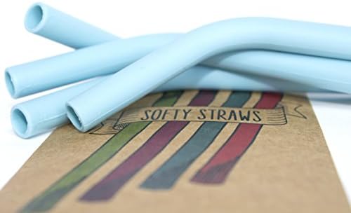 Reusable Food Grade Silicone Drinking Straws (4 Pack) Icey Blue - Dishwasher Clean, Safe for Kids