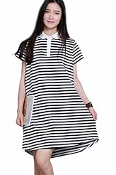 Striped Print Cotton/Polyester Mini Dress 