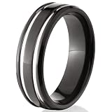 7 MM Black Titanium Ring Wedding Band with two Grooves sizes 8 to 12 Half & Full