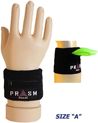 Prasm Cotton Zipper-Pocket Wristband Sports Gym Running Jogging - Solid Colors - Size "A" or "B" (BLACK, Size A / 3" W x 3" L)