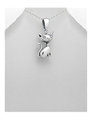 Cat Pendant Necklace In 92.5 Sterling Silver