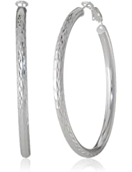Sterling Silver 4x60 Diamond-Cut Clutchless Hoop Earrings