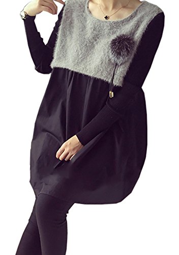 Notting hill 秋冬 大人 レディース ドレス ワンピース ベルベット ファー ポンポン カジュアル シンプル かわいい 愛され グレー ブラック サイズ L〜3XL SSK-0095