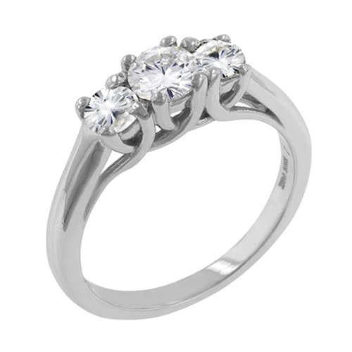 14k White Gold Moissanite 3 Stone Lucern Past-Present and Future (1.50 cttw equivalent)