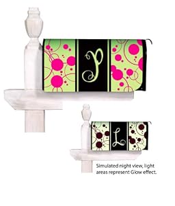 Mailbox Magnetic Pink/Green Monogram Polka Dot "P" Glow In The Dark