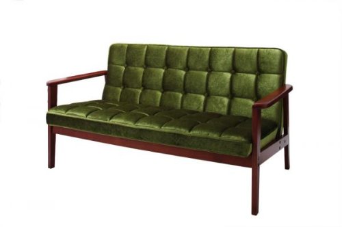 木肘レトロソファ【MORNEY】モーニー　2P　モケットグリーン