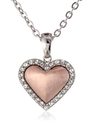 Stainless Steel Heart and Crystal Pendant Necklace, 18"