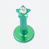 PVD Stainless Steel Labret: 16g 5/16 Green, with Faceted Gem Star End: 3mm, Clear Gem