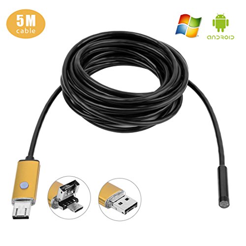 Gintai 2 In 1 Smartphone USB Endoscope Inspection Camera, 5.5mm Android Borescope USB Inspection Camera,Waterproof OTG Micro USB Borescope Inspection Camera with 6 LEDs and 5m Cable Yellow
