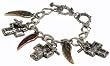 Trendy Cross & Angel Wings Charm Toggle Bracelet - Matte Silver Finish