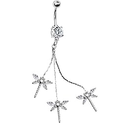 Clear Cubic Zirconia Mini Dragonfly Drop Belly Ring