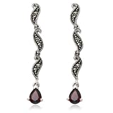 41UPXtE07AL. SL160  Sterling Silver Marcasite and Pear Shaped Garnet Linear Post Earrings