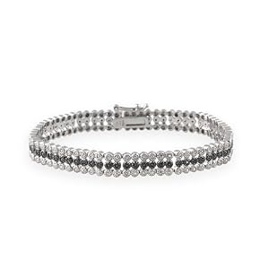 Sterling Silver 3/4ct Black Diamond Three Row Tennis Bracelet