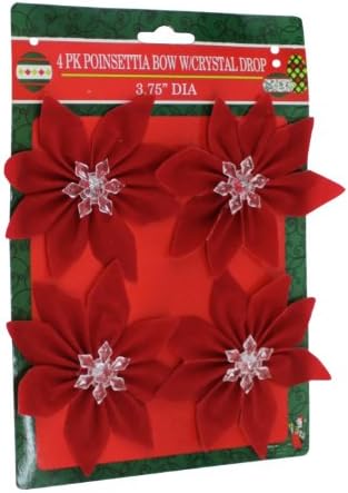 Red Velvet Poinsettia Bow With Crystal Snowflake 8-Pack