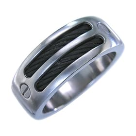 Stainless Steel Men's Cable Ring w/ Black Plating