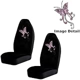 Cute Pink Butterfly w/ Multi-Colored Tail Gem Crystal Studded Rhinestone Bling Car Truck SUV Front Universal-Fit Bucket Seat Covers - PAIR