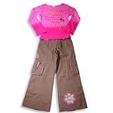 Mish Mish - Girls Long Sleeved Pant Set, Khaki, Fuschia