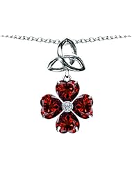 Celtic Love by Kelly (tm) Lucky Shamrock with Celtic Knot made with Heart 6mm Simulated Garnet in 925 Sterling Silver
