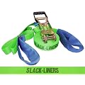 4 Teiliges Slackline-Set LEUCHTGR�N - 50mm breit, 15m lang - mit Langhebelratsche