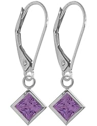 Girls 14K White Gold 1.20 Carat Princess Cut Square 5mm Genuine February Amethyst Leverback Gem Earrings