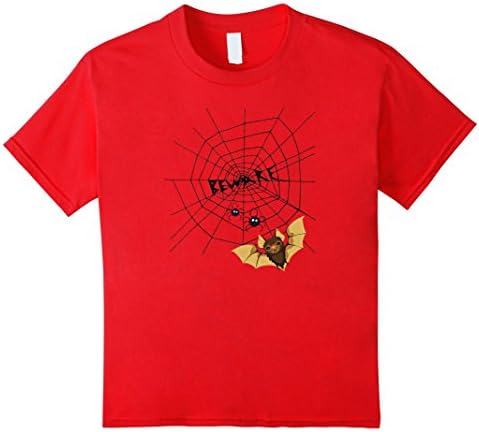 Kids Beware - Spider and Bat Spooky Halloween Shirt 8 Red