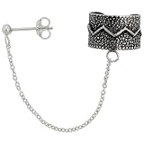 Sterling Silver Ear Cuff Earring (one piece) with Ball Stud and Chain