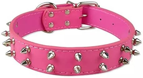 Rachel Pet Products 2 Rows Sharp Silver Rivets Studded PU Leather Adjustable Dog Collars, Rose Red, S