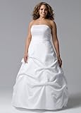 David's Bridal Wedding Dress: Satin Pick-up Ball Gown with Sash Style 9BR1010, White, 22W