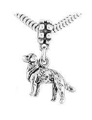 Sterling Silver Three Dimensional Golden Retriever Dog Dangle Bead Charm