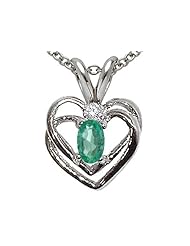 Tommaso Design (tm) Oval 5x3mm Genuine Emerald and Diamond Heart Pendant